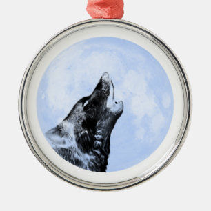 Geisterwolf heult auf dem Mond Silbernes Ornament