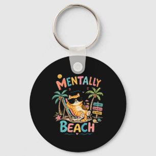 Geistig am Strand Lustige Katze Sommer-Doodle-Kuns Schlüsselanhänger
