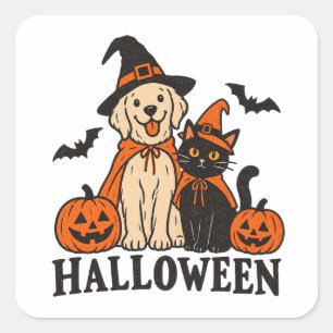 Geistige Katze & Hund Halloween Gruselaufkleber Quadratischer Aufkleber
