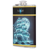 Geistige Piratensegel unter leuchtendem Vollmond Flachmann (Links)