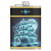 Geistige Piratensegel unter leuchtendem Vollmond Flachmann (Vorderseite)