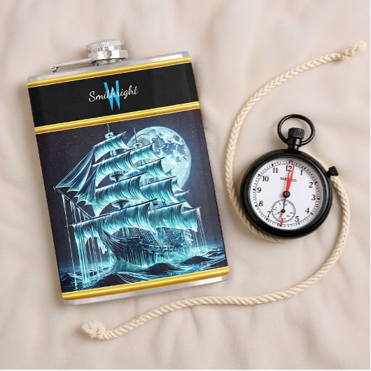 Geistige Piratensegel unter leuchtendem Vollmond Flachmann