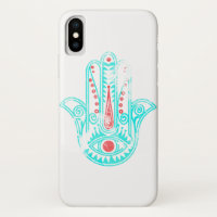 Geistige rote aquamarine Watercolor Hamsa Hand von