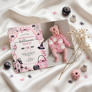 Geistiges rosa Kürbismädchen Halloween-Party-Einla Einladung