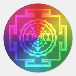 Geistiges Sri Yantra - Regenbogen Runder Aufkleber