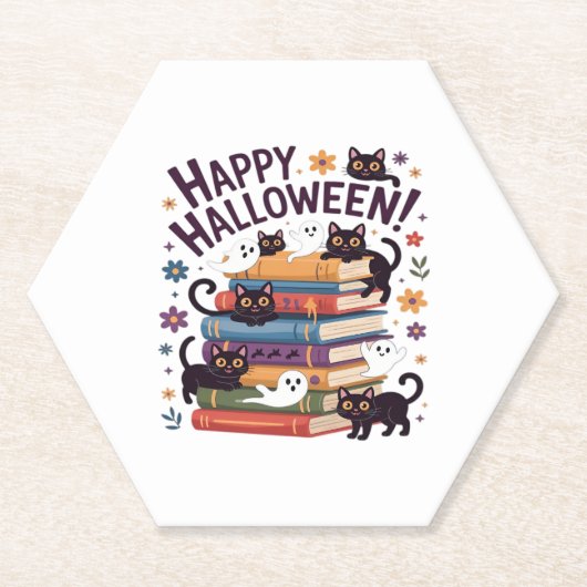 Geistkatze liest Bücher Liebhaber-Geschenke Hallow Untersetzer (Vorderseite)