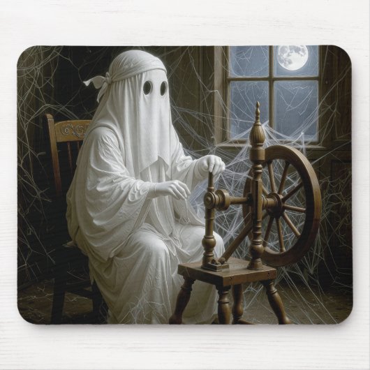 Geistspinnen von Spinnweben auf einem Spinnrad Mousepad (Vorne)