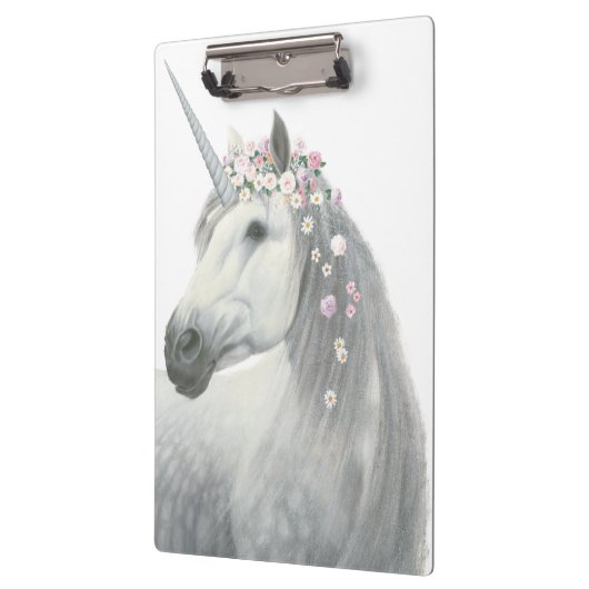 GeistUnicorn mit Blumen in der Mähne Klemmbrett (Links)