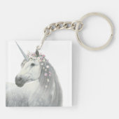 GeistUnicorn mit Blumen in der Mähne Schlüsselanhänger (Rückseite)