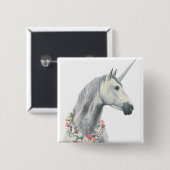 GeistUnicorn mit Blumen um Hals Button (Vorne & Hinten)