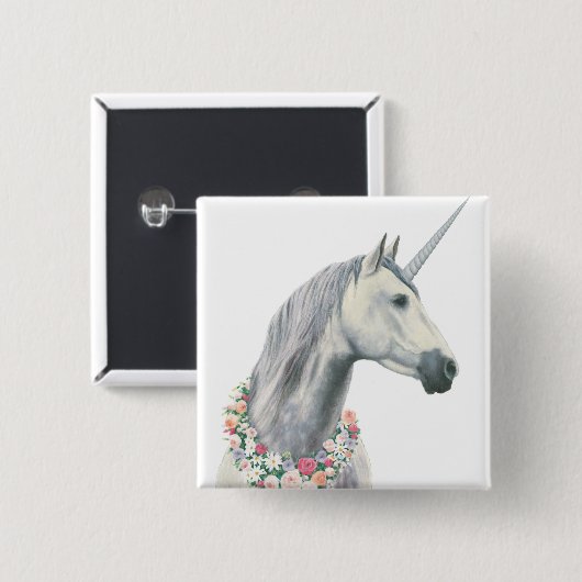 GeistUnicorn mit Blumen um Hals Button (Vorne & Hinten)