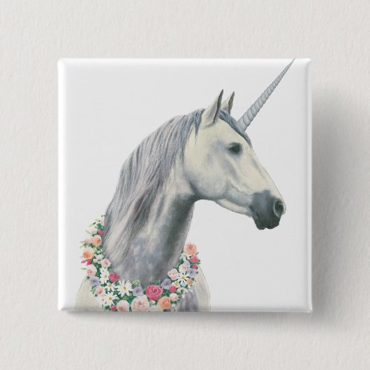GeistUnicorn mit Blumen um Hals Button (Vorderseite)