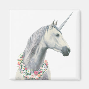GeistUnicorn mit Blumen um Hals Magnet