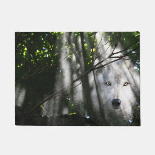 Geistwolf im Holz Fußmatte