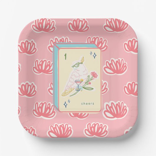 Gejubeln an der Bird Bam Mahjong Papierplatte Pappteller (Vorderseite)