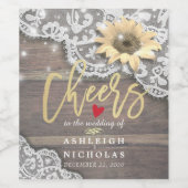 Gejubeln zum Hochzeitslace Sonnenblume Rustikales  Weinetikett (Einzelnes Label)