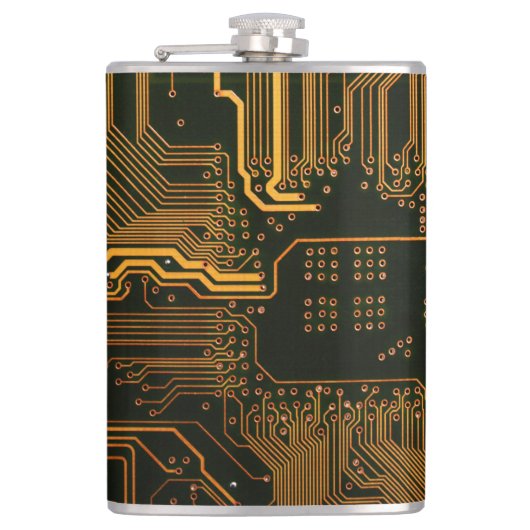 Gek Out Nerd PCB Orange Electronic Circuit Board Flachmann (Vorderseite)