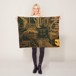 Gek Out Nerd PCB Orange Electronic Circuit Board Fleecedecke