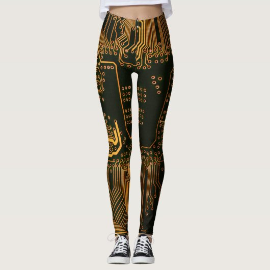 Gek Out Nerd PCB Orange Electronic Circuit Board Leggings (Vorderseite)
