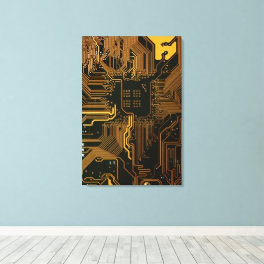 Gek Out Nerd PCB Orange Electronic Circuit Board Leinwanddruck (Insitu (Holzboden))