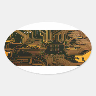 Gek Out Nerd PCB Orange Electronic Circuit Board Ovaler Aufkleber