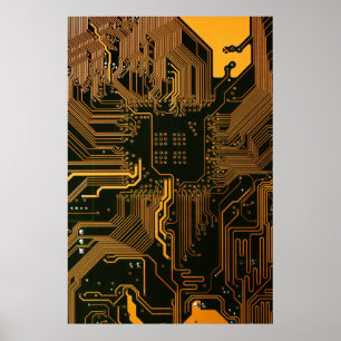 Gek Out Nerd PCB Orange Electronic Circuit Board Poster