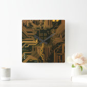 Gek Out Nerd PCB Orange Electronic Circuit Board Quadratische Wanduhr (Zuhause)