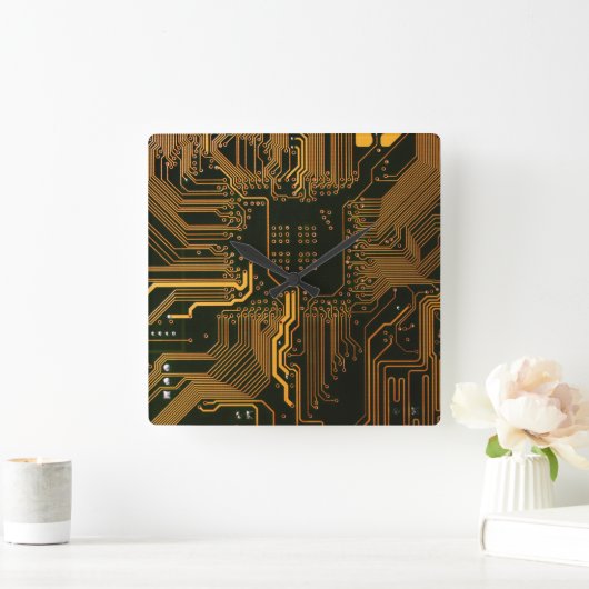 Gek Out Nerd PCB Orange Electronic Circuit Board Quadratische Wanduhr (Zuhause)