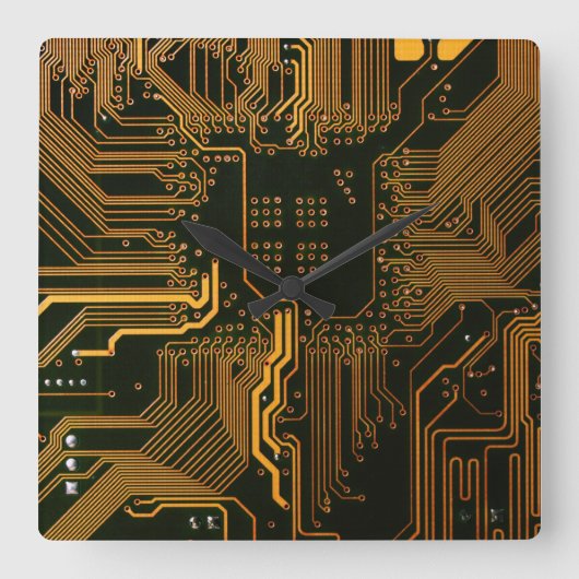 Gek Out Nerd PCB Orange Electronic Circuit Board Quadratische Wanduhr (Vorderseite)