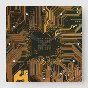 Gek Out Nerd PCB Orange Electronic Circuit Board Quadratische Wanduhr