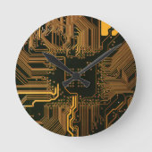 Gek Out Nerd PCB Orange Electronic Circuit Board Runde Wanduhr (Vorderseite)