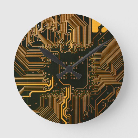 Gek Out Nerd PCB Orange Electronic Circuit Board Runde Wanduhr (Vorderseite)