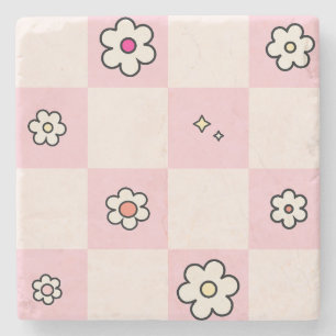 Gekachelte Gänseblümchen Rosa Steinuntersetzer