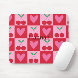 Gekachelte Kirschen mit rosa Herzen, benutzerdefin Mousepad