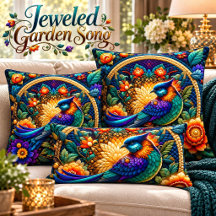 Gekachelte Vogeldecke-Kissen 'Jeweled Garden Song'