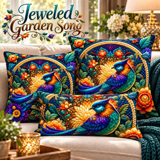 Gekachelte Vogeldecke-Kissen 'Jeweled Garden Song' Kissen