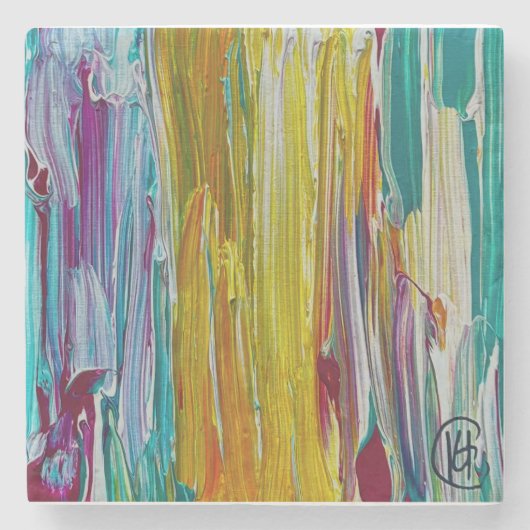 Gekämmtes Blumenfeld Kunst Steinuntersetzer (Vorderseite)