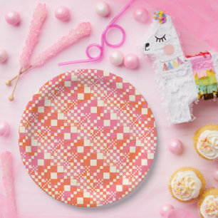 Gekauft, Karos - Rosa, Orange und Creme Pappteller