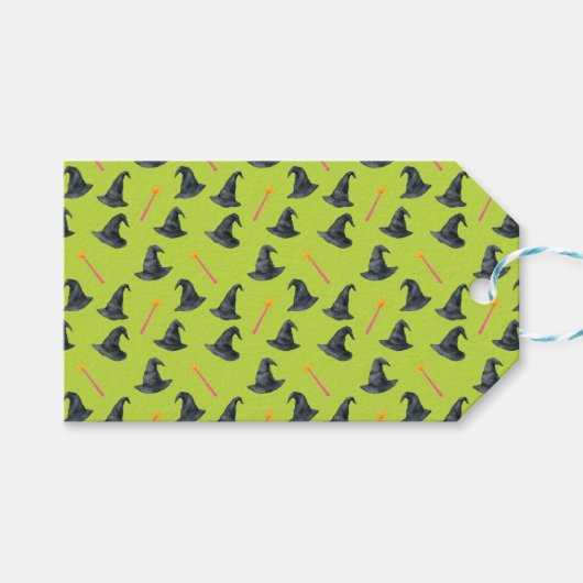 Gekickte, gut rosa und grüne Hexe auf/von Geschenk Geschenkanhänger (Vorderseite (Horizontal))