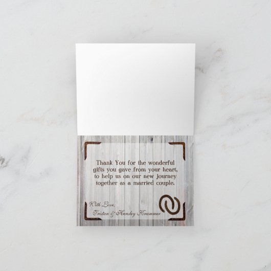 Geklappt Danke, dass ihr Pferdeschuhe auf der Holz Dankeskarte (Innenseite)