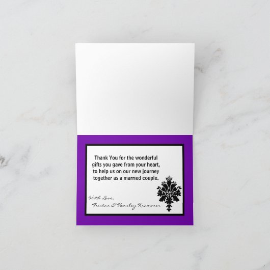 Geklappte Dankeschön Karte Schwarze Lila Damassohl (Innenseite)