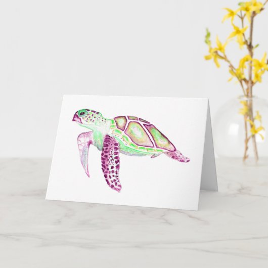 Geklappte Grußkarte Grüne Schildkröte 12x18 Karte (Gelbe Blume)