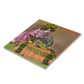 gekleidete Katze und Fischschale Fliese (Seite)