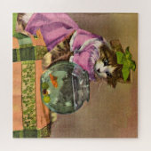 gekleidete Katze und Fischschale Puzzle (Horizontal)