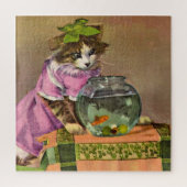 gekleidete Katze und Fischschale Puzzle (Vertikal)