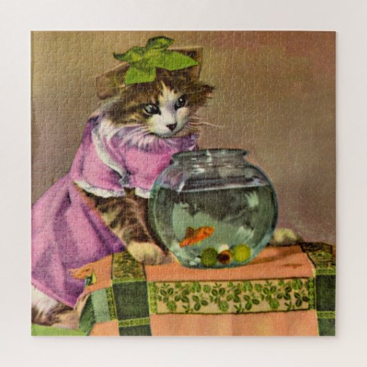 gekleidete Katze und Fischschale Puzzle (Vertikal)