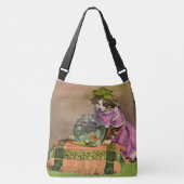 gekleidete Katze und Fischschale Tragetaschen Mit Langen Trägern (Vorderseite)