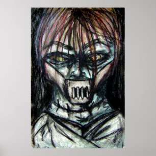 Geknebelter Patient im Zwangsjackett-Kohle-Kunstwe Poster