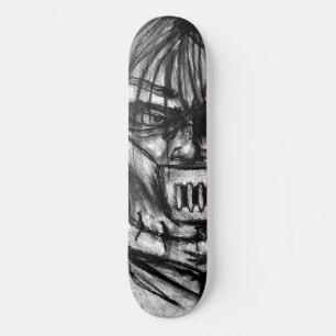 Geknebelter Patient in Zwangsjacke Kohlekunst Skateboard