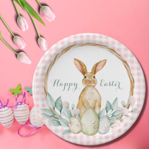 Geknüpfter Wasserfarben-Blumenkranz Frohe Ostern Pappteller
